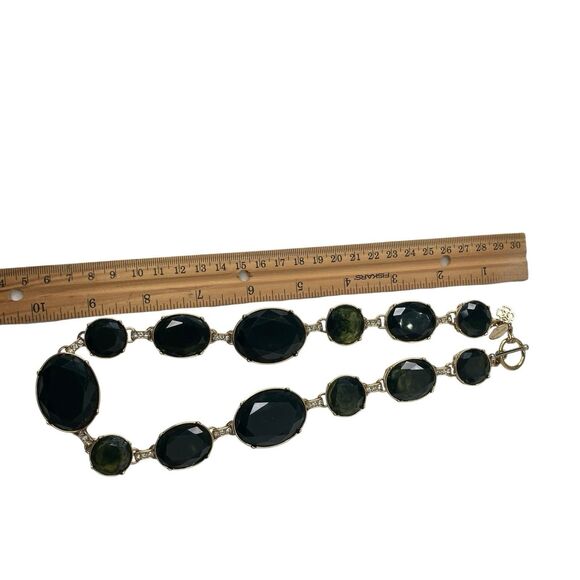 Ann Taylor Dark Green Chunky Gold Tone Rhinestone Statement Necklace Old Money - Picture 13 of 14